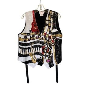 🌵Vintage 90’s Fashion Fantasy Beaded Jazzfest Musical Sequin Vest🌵